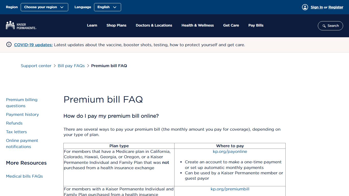 Premium bill FAQ | Kaiser Permanente